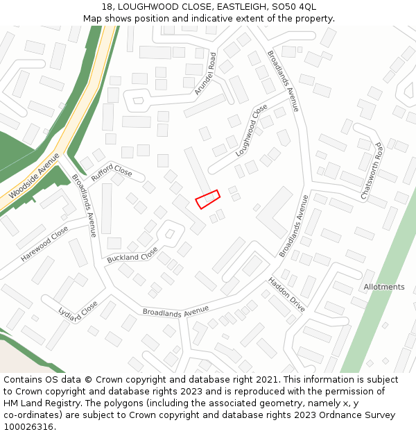 18, LOUGHWOOD CLOSE, EASTLEIGH, SO50 4QL: Location map and indicative extent of plot