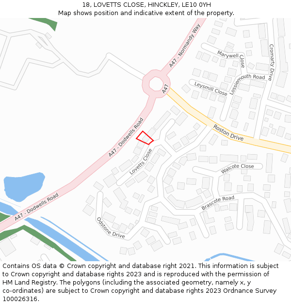 18, LOVETTS CLOSE, HINCKLEY, LE10 0YH: Location map and indicative extent of plot