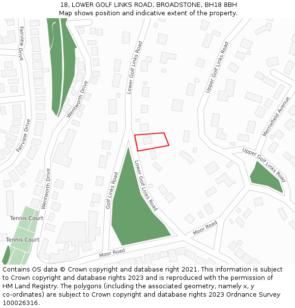 18, LOWER GOLF LINKS ROAD, BROADSTONE, BH18 8BH: Location map and indicative extent of plot