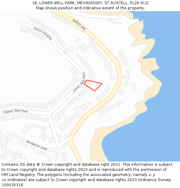 18, LOWER WELL PARK, MEVAGISSEY, ST AUSTELL, PL26 6UZ: Location map and indicative extent of plot