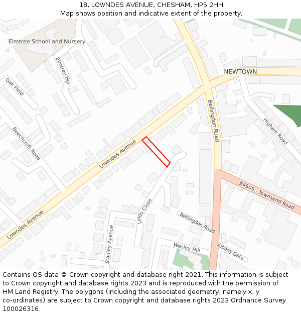 18, LOWNDES AVENUE, CHESHAM, HP5 2HH: Location map and indicative extent of plot