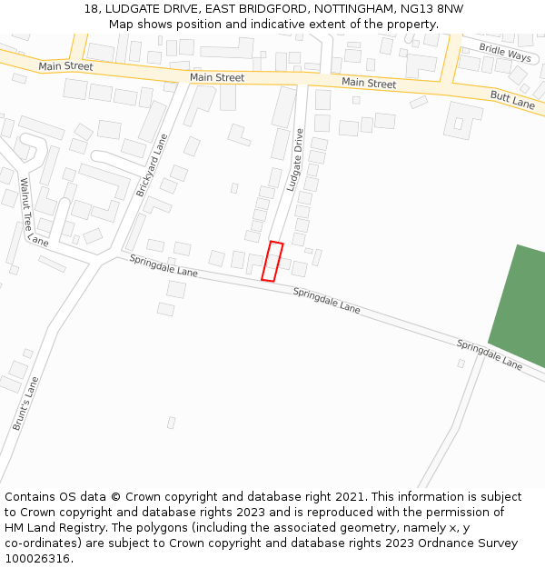 18, LUDGATE DRIVE, EAST BRIDGFORD, NOTTINGHAM, NG13 8NW: Location map and indicative extent of plot