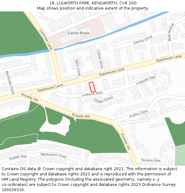 18, LULWORTH PARK, KENILWORTH, CV8 2XG: Location map and indicative extent of plot