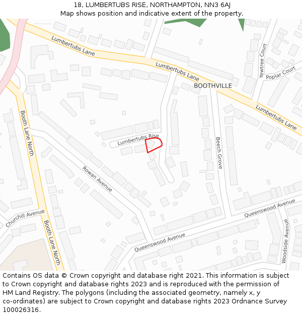 18, LUMBERTUBS RISE, NORTHAMPTON, NN3 6AJ: Location map and indicative extent of plot