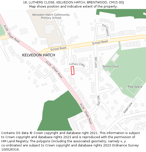 18, LUTHERS CLOSE, KELVEDON HATCH, BRENTWOOD, CM15 0DJ: Location map and indicative extent of plot