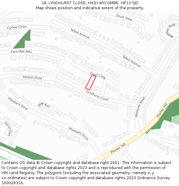 18, LYNDHURST CLOSE, HIGH WYCOMBE, HP13 5JD: Location map and indicative extent of plot