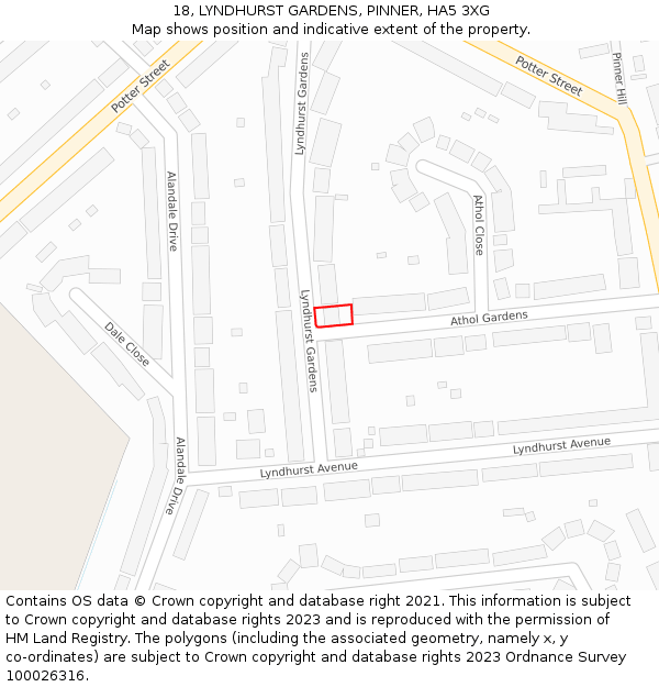18, LYNDHURST GARDENS, PINNER, HA5 3XG: Location map and indicative extent of plot