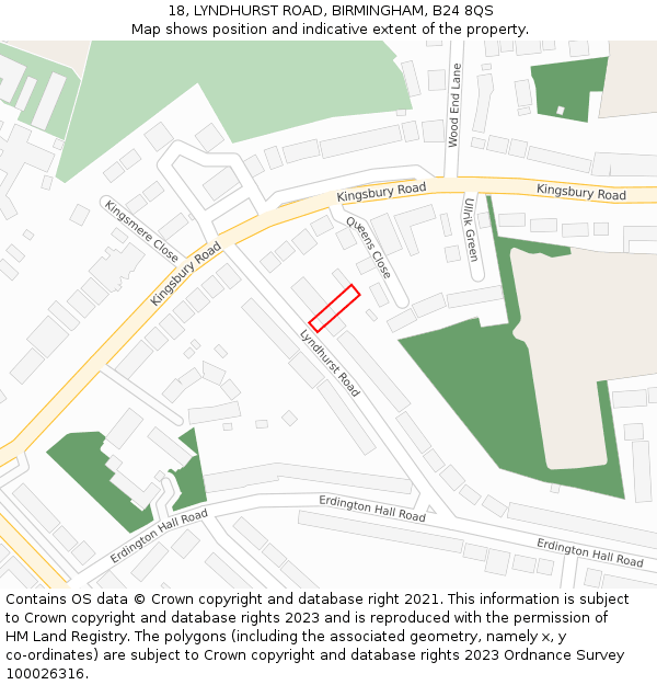 18, LYNDHURST ROAD, BIRMINGHAM, B24 8QS: Location map and indicative extent of plot