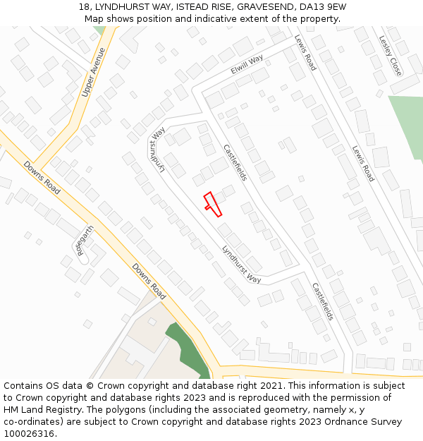 18, LYNDHURST WAY, ISTEAD RISE, GRAVESEND, DA13 9EW: Location map and indicative extent of plot