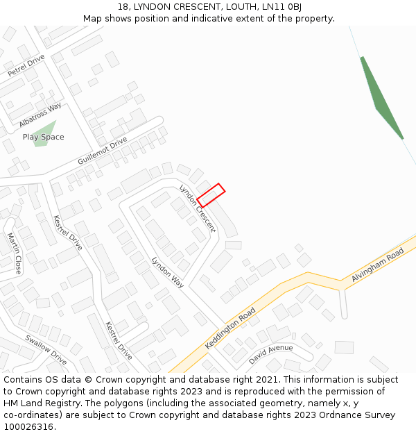 18, LYNDON CRESCENT, LOUTH, LN11 0BJ: Location map and indicative extent of plot