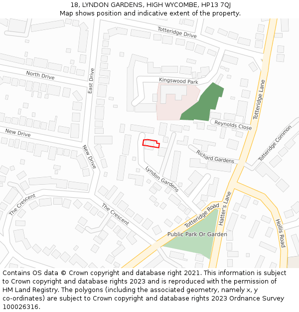 18, LYNDON GARDENS, HIGH WYCOMBE, HP13 7QJ: Location map and indicative extent of plot