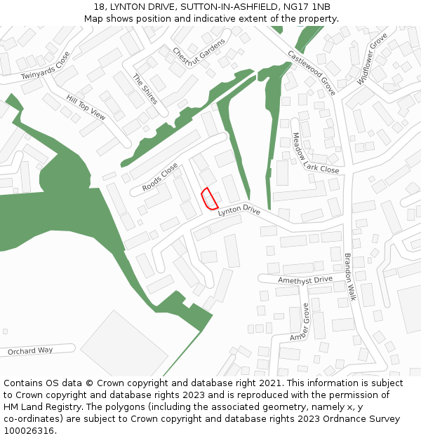 18, LYNTON DRIVE, SUTTON-IN-ASHFIELD, NG17 1NB: Location map and indicative extent of plot