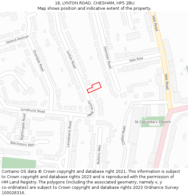 18, LYNTON ROAD, CHESHAM, HP5 2BU: Location map and indicative extent of plot