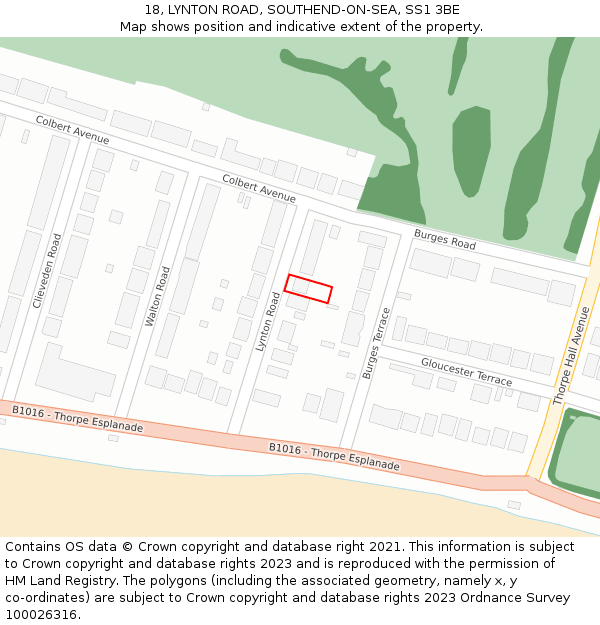 18, LYNTON ROAD, SOUTHEND-ON-SEA, SS1 3BE: Location map and indicative extent of plot