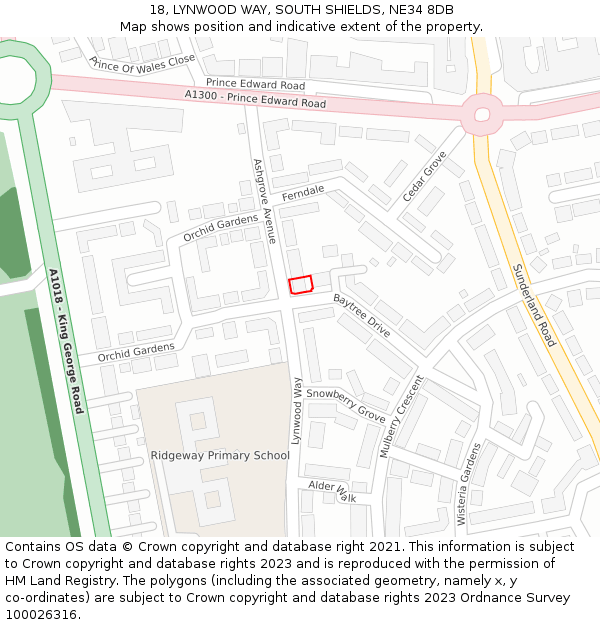 18, LYNWOOD WAY, SOUTH SHIELDS, NE34 8DB: Location map and indicative extent of plot