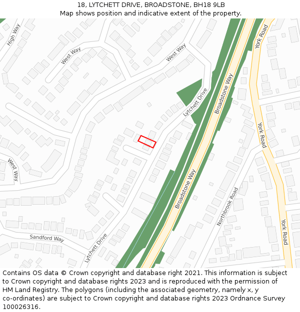 18, LYTCHETT DRIVE, BROADSTONE, BH18 9LB: Location map and indicative extent of plot
