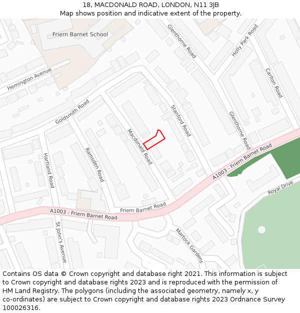 18, MACDONALD ROAD, LONDON, N11 3JB: Location map and indicative extent of plot