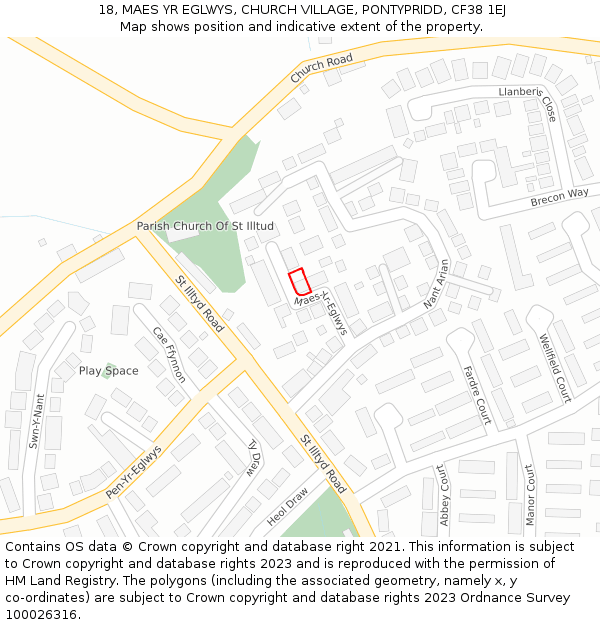 18, MAES YR EGLWYS, CHURCH VILLAGE, PONTYPRIDD, CF38 1EJ: Location map and indicative extent of plot