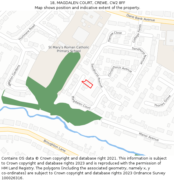 18, MAGDALEN COURT, CREWE, CW2 8FF: Location map and indicative extent of plot