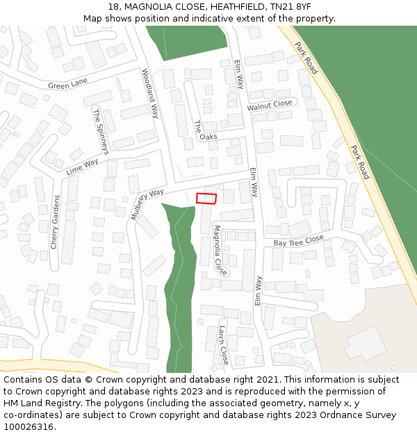18, MAGNOLIA CLOSE, HEATHFIELD, TN21 8YF: Location map and indicative extent of plot