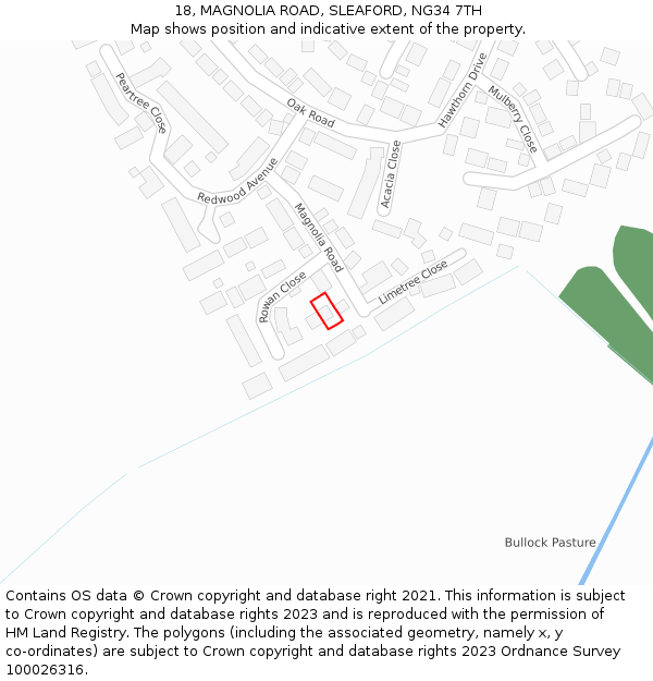 18, MAGNOLIA ROAD, SLEAFORD, NG34 7TH: Location map and indicative extent of plot