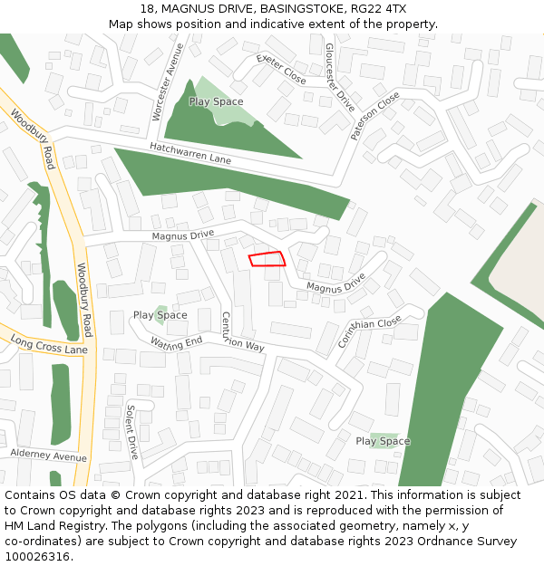 18, MAGNUS DRIVE, BASINGSTOKE, RG22 4TX: Location map and indicative extent of plot