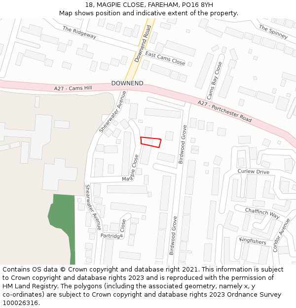 18, MAGPIE CLOSE, FAREHAM, PO16 8YH: Location map and indicative extent of plot