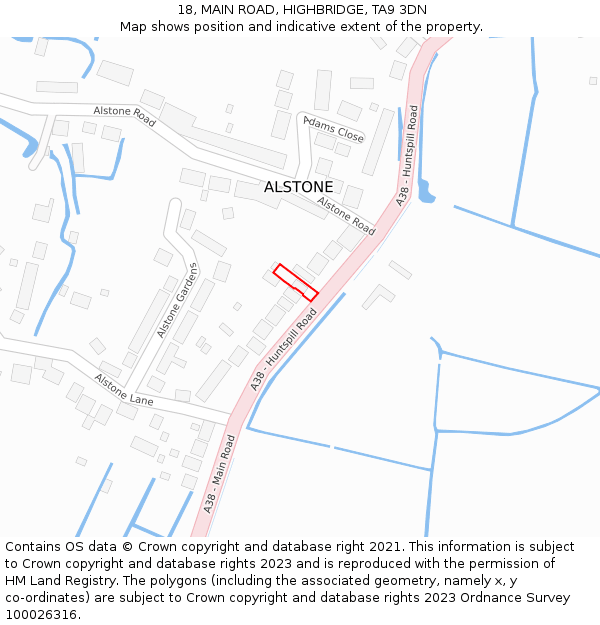 18, MAIN ROAD, HIGHBRIDGE, TA9 3DN: Location map and indicative extent of plot