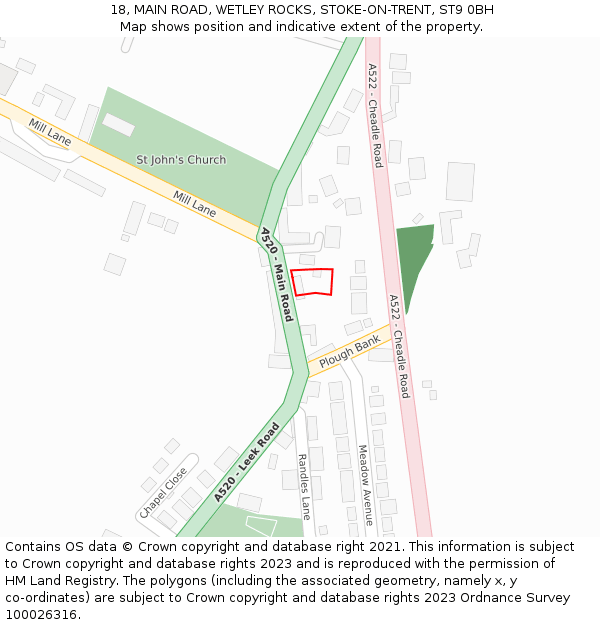 18, MAIN ROAD, WETLEY ROCKS, STOKE-ON-TRENT, ST9 0BH: Location map and indicative extent of plot