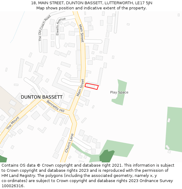 18, MAIN STREET, DUNTON BASSETT, LUTTERWORTH, LE17 5JN: Location map and indicative extent of plot