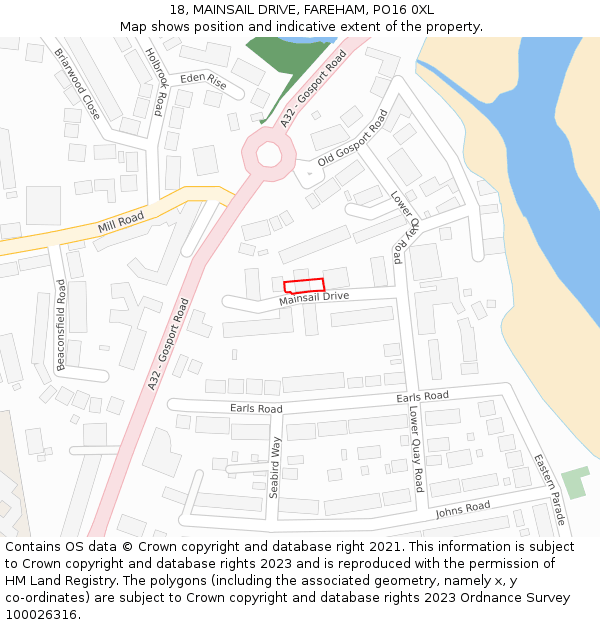 18, MAINSAIL DRIVE, FAREHAM, PO16 0XL: Location map and indicative extent of plot