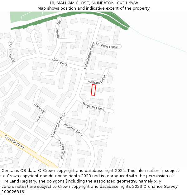 18, MALHAM CLOSE, NUNEATON, CV11 6WW: Location map and indicative extent of plot