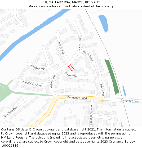 18, MALLARD WAY, MARCH, PE15 9HT: Location map and indicative extent of plot