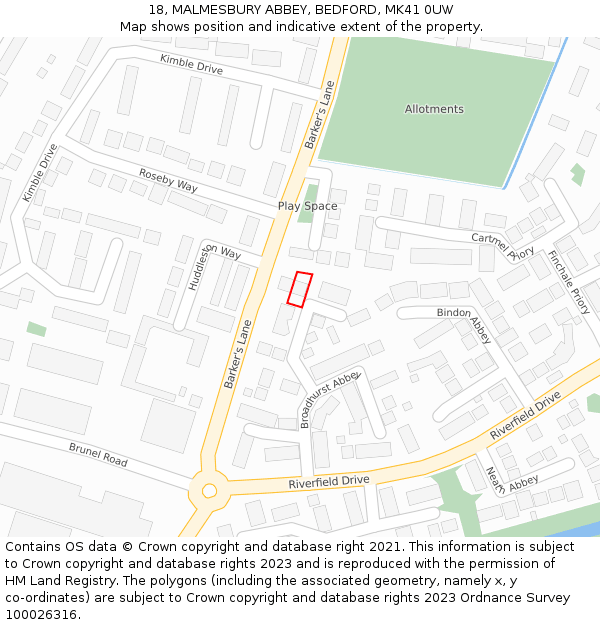 18, MALMESBURY ABBEY, BEDFORD, MK41 0UW: Location map and indicative extent of plot