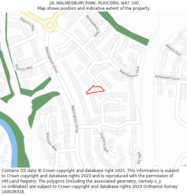 18, MALMESBURY PARK, RUNCORN, WA7 1XD: Location map and indicative extent of plot