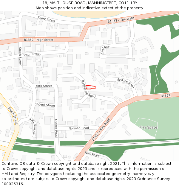 18, MALTHOUSE ROAD, MANNINGTREE, CO11 1BY: Location map and indicative extent of plot