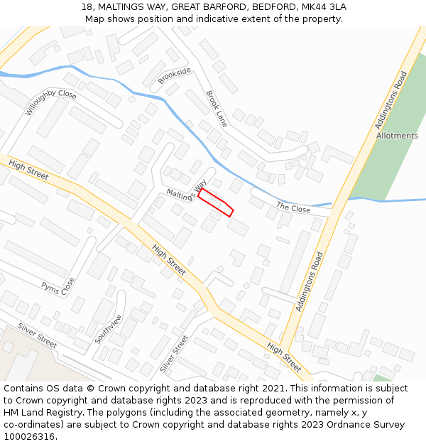 18, MALTINGS WAY, GREAT BARFORD, BEDFORD, MK44 3LA: Location map and indicative extent of plot