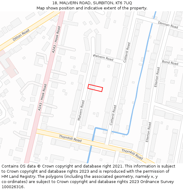 18, MALVERN ROAD, SURBITON, KT6 7UQ: Location map and indicative extent of plot