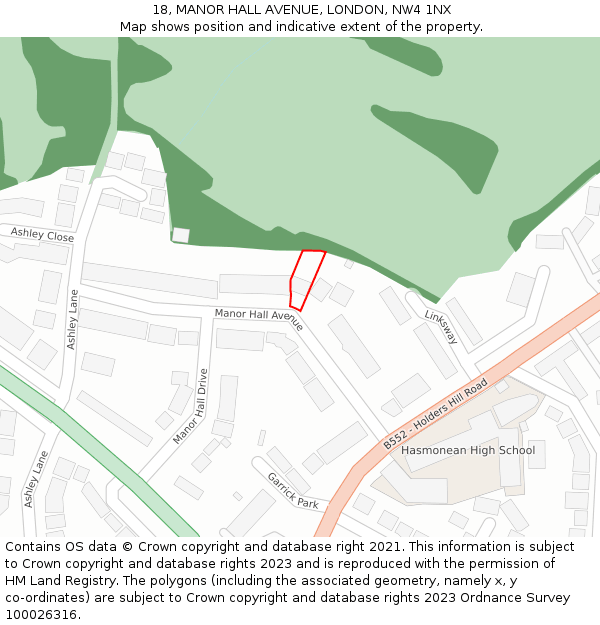 18, MANOR HALL AVENUE, LONDON, NW4 1NX: Location map and indicative extent of plot