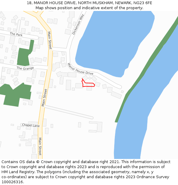 18, MANOR HOUSE DRIVE, NORTH MUSKHAM, NEWARK, NG23 6FE: Location map and indicative extent of plot