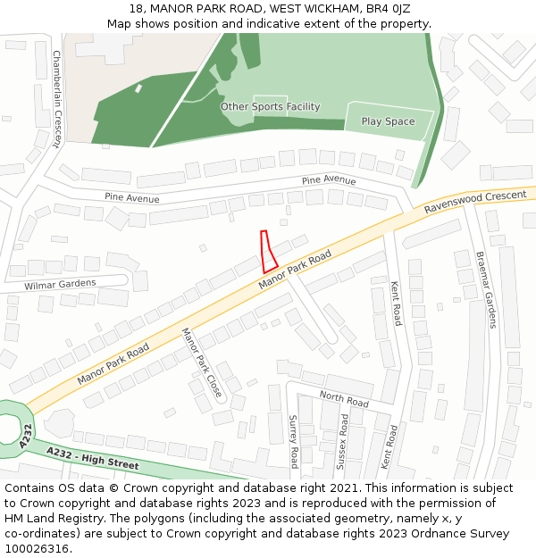 18, MANOR PARK ROAD, WEST WICKHAM, BR4 0JZ: Location map and indicative extent of plot