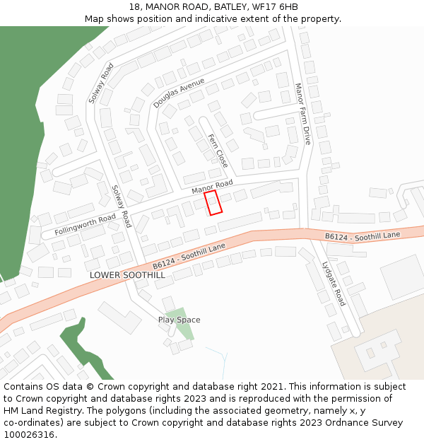 18, MANOR ROAD, BATLEY, WF17 6HB: Location map and indicative extent of plot