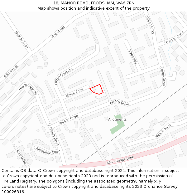 18, MANOR ROAD, FRODSHAM, WA6 7PN: Location map and indicative extent of plot