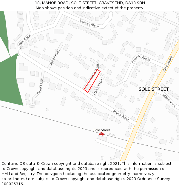 18, MANOR ROAD, SOLE STREET, GRAVESEND, DA13 9BN: Location map and indicative extent of plot