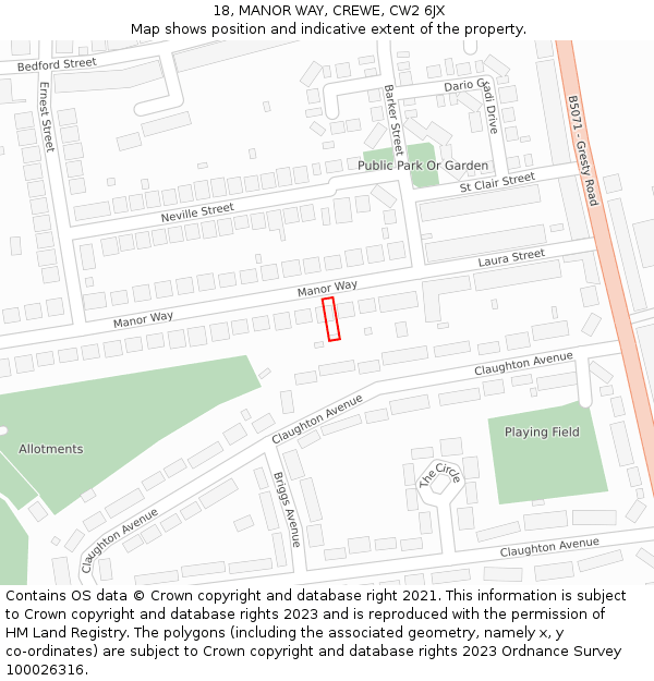 18, MANOR WAY, CREWE, CW2 6JX: Location map and indicative extent of plot