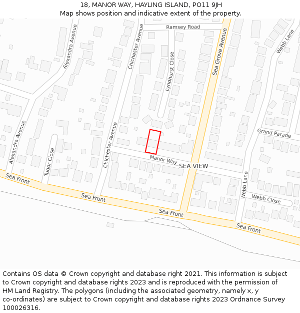 18, MANOR WAY, HAYLING ISLAND, PO11 9JH: Location map and indicative extent of plot