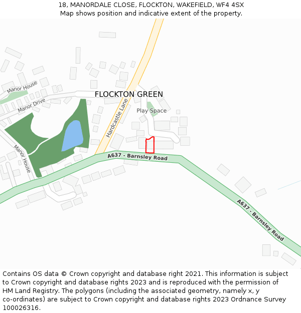 18, MANORDALE CLOSE, FLOCKTON, WAKEFIELD, WF4 4SX: Location map and indicative extent of plot