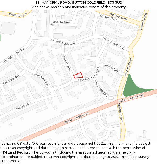 18, MANORIAL ROAD, SUTTON COLDFIELD, B75 5UD: Location map and indicative extent of plot
