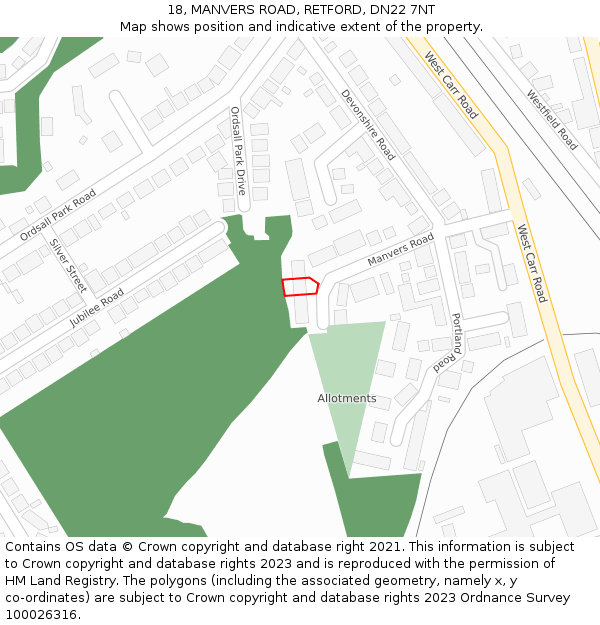 18, MANVERS ROAD, RETFORD, DN22 7NT: Location map and indicative extent of plot