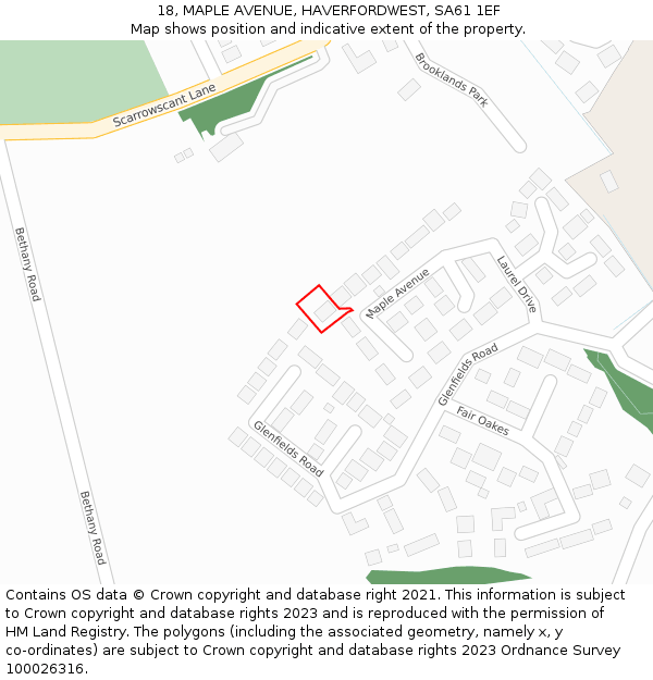 18, MAPLE AVENUE, HAVERFORDWEST, SA61 1EF: Location map and indicative extent of plot